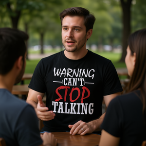 T-shirt Promozionale Personalizzabile con Design 'Parlante, Paffone, Chiacchierone, che Non Può Fermarsi dal Parlare' - Product Image 3