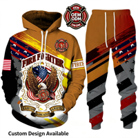 Ensemble de survêtement à capuche imprimé en 3D, thème tradition et sacrifice des pompiers, motif drapeau américain vintage et aigle, 2 pièces, personnalisation acceptée