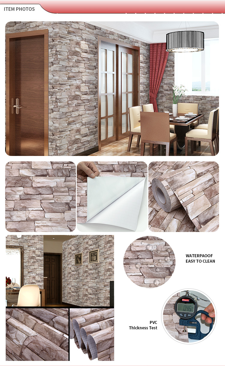 Hot selling Moisture-proof  self-adhesive  3d pvc wallpaper for washroom