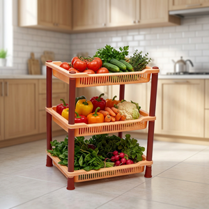 3-4 Layers Plastic Modern Kitchen Vegetable <b>Storage</b> Rack Mobile Fruit Grid <b>Storage</b> <b>Cart</b> Multi Functional Detachable Rack - Product Image 3