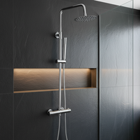 Ensemble de robinetterie de douche thermostatique chromé à poignée unique avec jet de pluie et barre coulissante, en laiton avec cartouche céramique, fixation murale pour salle de bain