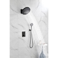 Système de douche moderne carré à effet pluie en laiton avec mitigeur à poignée unique, douchette à main et robinet en céramique, pour salle de bain d'hôtel, montage mural