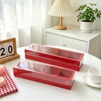 5 Grid Rectangular Foldable Red Paper Boxes with Clear PET Lids Packaging for Mini Cakes Bread Cookies Chocolate Pastry Dessert