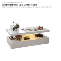 Table basse moderne à LED avec éclairage d'ambiance, finition brillante, multifonctionnelle, à double niveau, pour petit appartement, salon