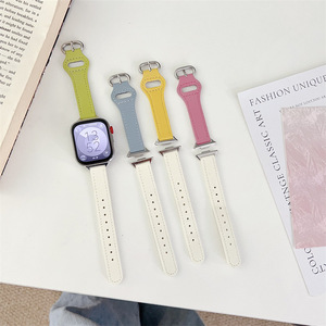 Bracelet de montre en cuir color block avec boucle <span class=keywords><strong>ronde</strong></span>, élégant et fin, compatible avec les montres connectées, style mode féminin - Product Image 1