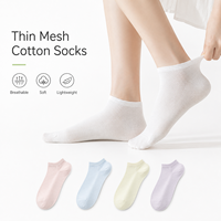 Chaussettes basses pour femmes, fines et respirantes en maille, 100 % coton, antibactériennes, couleur bonbon, décontractées, antidérapantes, jetables
