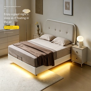 Letto Matrimoniale Deluxe Intelligente in Rovere Rosso con Schienale Morbido in Pelle Antimacchia e Antigraffio per Arredamento Appartamento - Product Image 1