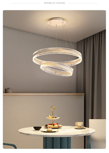 Lustre suspendu rond moderne et minimaliste en acrylique pour salle à manger, cuisine, chambre et salon, source LED, base en fer - Product Image 3