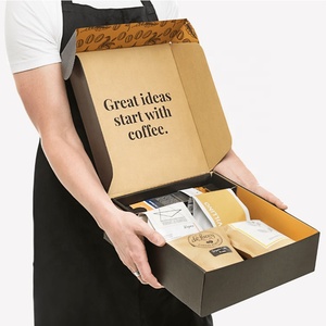 Customised Eco Black Brown Corrugated Craft Gift Set Mailer Postal Shipping Packing Paper Coffee Packaging Box With Logo Print