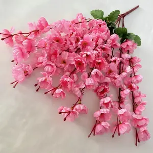 زهرة الخوخ الصناعية الوردية التي تنمو من 9 شوكات من زهور الحرير وزهور الكرز والخوخ لتزيين المنزل