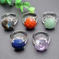 Bague ajustable en laiton avec cabochon rond en pierres naturelles (Lapis Lazuli, Œil de Tigre, Améthyste, Labradorite) pour Femme et Homme