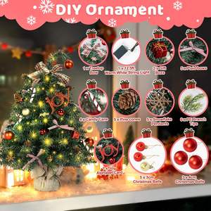Arbre de Noël de table de 24 pouces avec cime d'arbre incurvée, mini arbre de Noël avec lumières, branches en PE et divers ornements de bricolage - Product Image 4