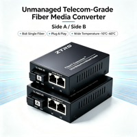 Convertisseur de média fibre optique de qualité télécom ZTRS 2x10/100M RJ45 100M Fibre simple SC 20km Plug and Play Protection contre la foudre