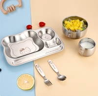 Assiettes à dîner pour enfants en acier inoxydable 304 de haute qualité 2026, assiette à repas divisée pour bébé, vaisselle en forme d'animal de dessin animé pour enfants