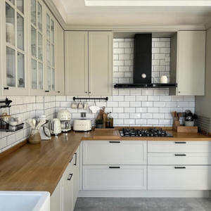 Meubles de cuisine modulaires de style moderne en MDF laqué, stratifié, résine, marbre artificiel, avec panier de rangement K13 - Product Image 2