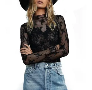 Low MOQ Mesh See-through Print Casual Women's Tops Quick Dry For ladies blouse