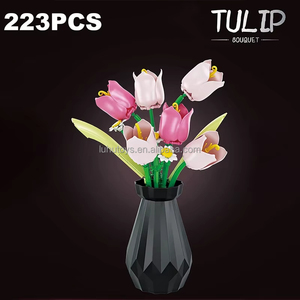 Rosa tulipanes flor modelo bloques de construcción conjunto 3D ramo ladrillos DIY niños juguetes decoración del hogar adultos para niñas regalos del día de vacaciones - Product Image 2