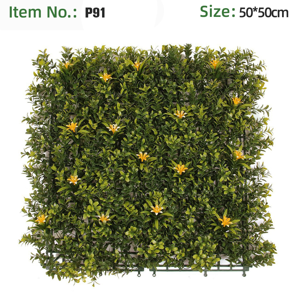 Boxwood Yellow Star Flower Grass Wall Panel