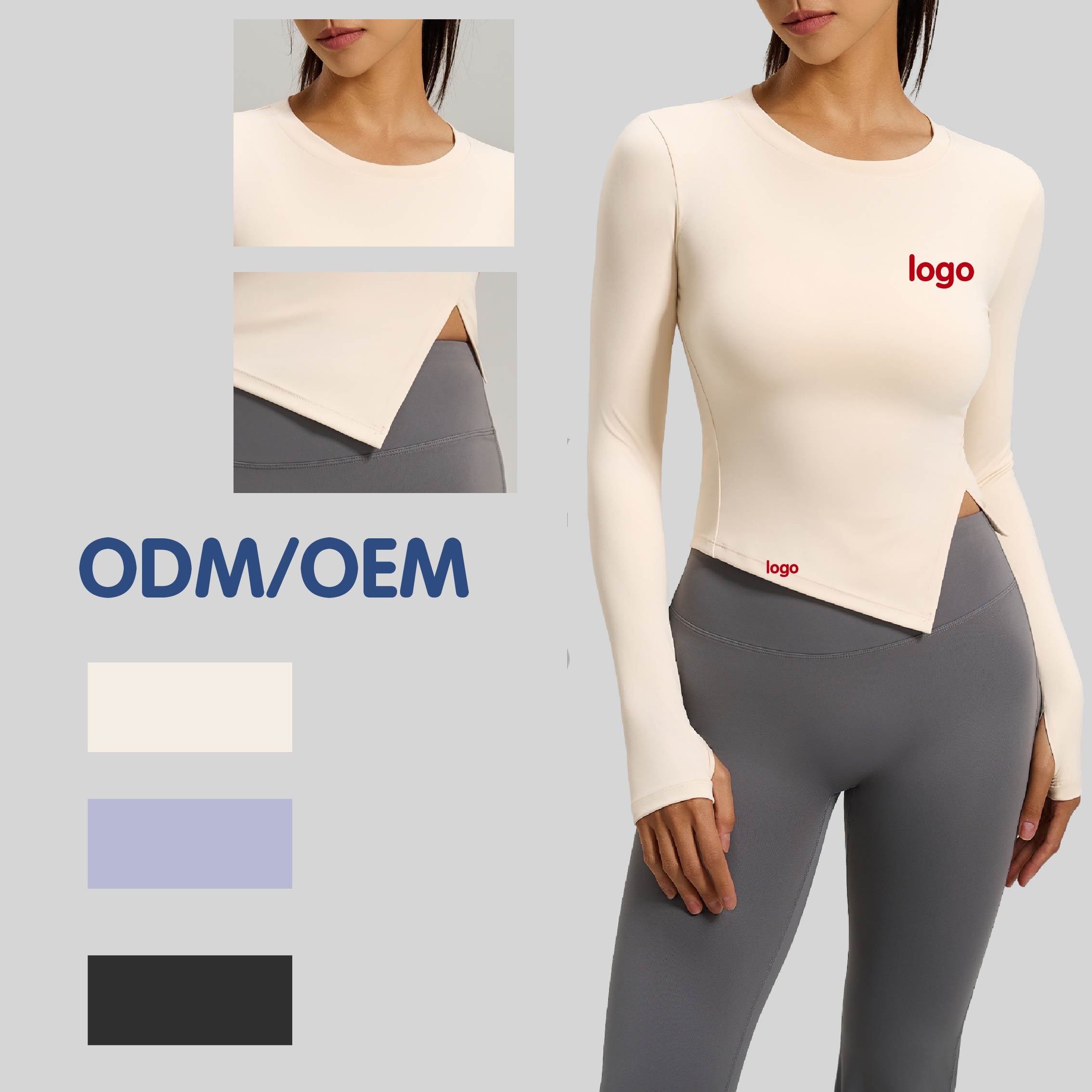 Slim Fit Split Hem Long Sleeve Yoga Shirt Moisture Wicking Quick Dry for Casual Workout OEM