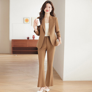 Women's Green Suit Set Polyester Formal Work Wear Spring Autumn Flared Pants Anti-Wrinkle Professional Office Uniform - Product Image 3