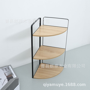 Corner Wooden <b>Storage</b> Rack 3 Tier Black Metal Frame Bathroom Shelf For <b>Toiletries</b> Corner Mounted - Product Image 5