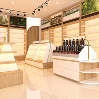 Comptoir de magasin de cosmétiques moderne et personnalisé avec étagères d'exposition en bois à LED, bureau de réception pour magasin de beauté, solution complète pour le magasin