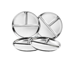 Assiettes pour enfants en acier inoxydable, lot de 3, 20 cm, assiette à compartiments pour le contrôle des portions des tout-petits, sans BPA, passe au lave-vaisselle, plat à collation pour bébé - Product Image 3