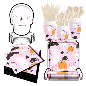DAMAI Disposable Wholesale Supply of Pink Halloween Skulls <b>square</b> <b>Plates</b> - Product Image 4