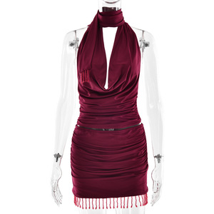 Conjunto de Dos Piezas para Mujer, Top Corto sin Mangas y sin Espalda, Falda Mini Ajustada, Tejido Transpirable, Estilo Casual, FDC1564 - Product Image 5