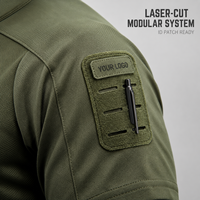 Chemise de combat formelle unie pour homme avec fermeture éclair 1/4, séchage rapide, performance extensible, haut d'entraînement, patchs de manches découpés au laser, sécurité extérieure