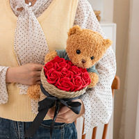 Boneka Beruang Teddy Buket Mawar Abadi Kotak Hadiah Bunga Sabun Kartun Mewah Hadiah Ulang Tahun untuk Pacar dan Sahabat Terbaik