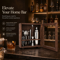 Kit de barman avec shaker à cocktails en acier inoxydable 304, 12 pièces, shaker de 700 ml, ensemble d'outils de bar avec boîte de rangement en bois de qualité supérieure, cadeau