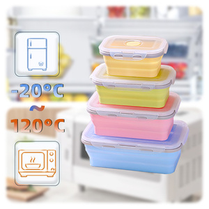 Hot Sale <strong>Collapsible</strong> Platinum Silicone Kitchen Storage <strong>Container</strong> 350ML Microwave Portable School Folding Bento Lunch Boxes - Product Image 3