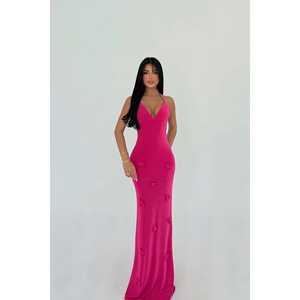 ชุดเดรสทรงเอไลน์ผ้าซาตินสีบานเย็นสำหรับผู้หญิง สไตล์เรียบง่าย สายเดี่ยว คอทรงกลม ประดับเลื่อมวิบวับ ไซส์ XS ยาวกรอมพื้น เหมาะสำหรับงานปาร์ตี้ - Product Image 6