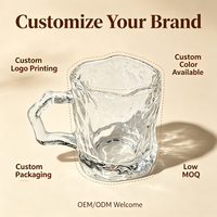 Mug en verre texturé effet glacier avec poignée, texture martelée transparente, pour café, thé, maison, fête, logo personnalisé, vente en gros, compatible lave-vaisselle, anti-fuite