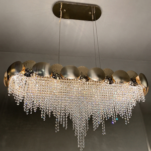 <b>Decorative</b> Long Crystal Strand Chandelier Rectangular Gold Frame Pendant <b>Light</b> For Hallway Living Room - Product Image 2