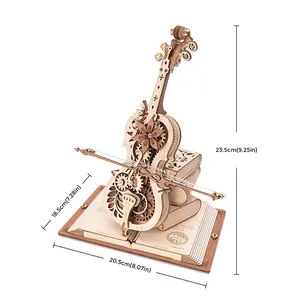 Robotime Rokr giocattoli in legno carillon meccanico AMK63 violoncello magico modello Kit puzzle 3D per adulti