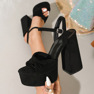 Sandalias de Plataforma con Tacón Grueso y Punta Abierta para Mujer, de Gamuza, con Lazo Bonito, Tacones Altos - Product Image 1