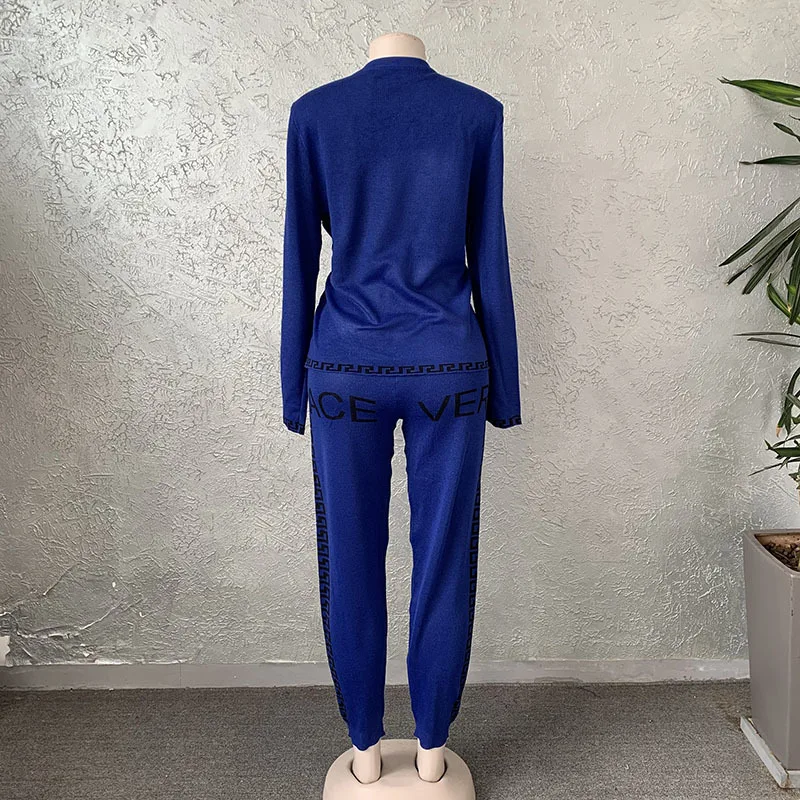 2022 High Quality Fashion Winter Casual Track Suit Knitting Printed Soft Three Piece Sweat Sets Sweater Suits for women