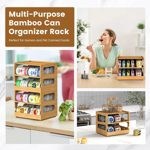 Bamboo Can Organizer Rack 2 Tier Stackable Storage For Canned Food Pet Human <b>Desktop</b> Organization - Product Image 1