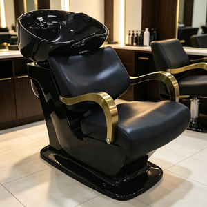Fauteuil de lavage de cheveux électrique noir de luxe avec bac à shampoing et fonction massage pour salon de coiffure - Product Image 1