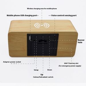 High Quality <b>LED</b> Wooden Alarm <b>Clock</b> Adjustable Brightness Wireless Charging Digital Display Quartz Electronic Acoustic Control - Product Image 4