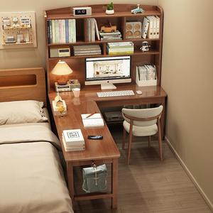 Solid Wood L-Shaped <b>Desk</b> With Bookshelf Combination For Bedroom <b>Study</b> And Computer Use 140x120x171cm - Product Image 1