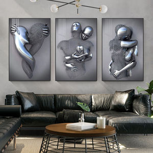 Quadro Decorativo <span class=keywords><strong>Moderno</strong></span> da Parete per <span class=keywords><strong>Soggiorno</strong></span>, Dipinto su Tela Incorniciato, Decorazione Astratta con Figure - Product Image 2