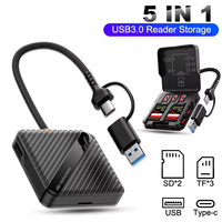 Adaptateur Lecteur USB 3.0 5-en-1 USB-A / Type-C vers SD / Double TF / USB / Type-C 5 Ports Lecture Simultanée Boîtier de Stockage Cartes Mémoire