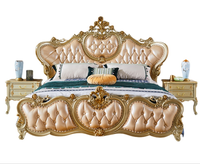 Europäisches High-End Luxus-Wandbett-Set Champagner-Gold-Rahmen PU-Leder Verstellbares Kingsize-Bett Massives Eichenholz MDF-Platte Langlebiges Französisches Design