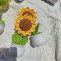 Tissé à la main Crochet coton tournesol Pot en pot artificiel souriant tournesol pour la journée des enseignants décor à la maison cadeau en gros