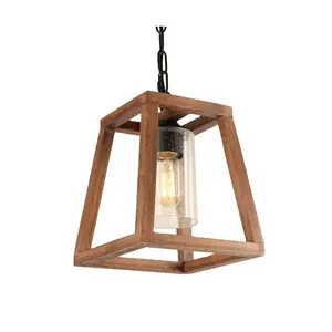 Kitchen Wood Chandelier Rustic Lighting Fixture Glass Shade Pendant For Dining Room Farmhouse Hanging Pendant Light