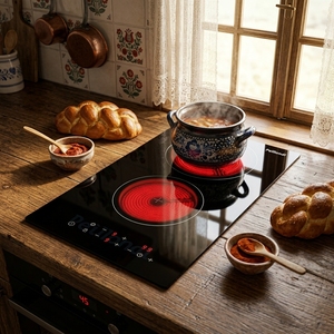 Table de cuisson en céramique de 30 cm haute puissance 3200W, cuisinière électrique à double anneau <span class=keywords><strong>Domino</strong></span> avec commande tactile, cuisinière infrarouge intégrée, 15+ ans de garantie - Product Image 2
