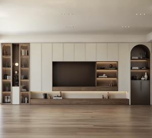 Mobile <span class=keywords><strong>TV</strong></span> Moderno <span class=keywords><strong>con</strong></span> <span class=keywords><strong>Pannello</strong></span> in Melamina e Illuminazione <span class=keywords><strong>LED</strong></span>, <span class=keywords><strong>Porta</strong></span> in Vetro, Arredamento in Legno per Soggiorno - Product Image 3